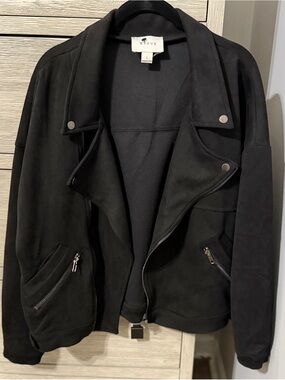 HYFVE Black Suede-Look Moto Jacket with Asymmetrical Zip